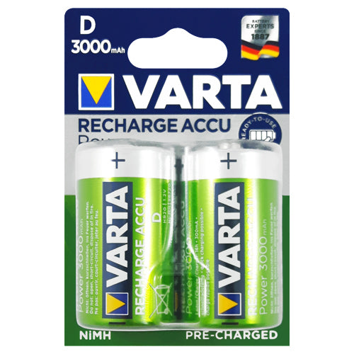 Varta Recharge Power D Size 3000mAh Rechargeable Batteries - 2 Pack