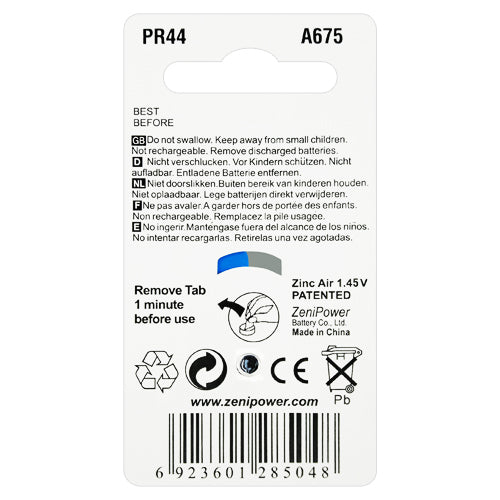 ZeniPower MF A675 Hearing aid batteries Hearing Aid Batteries - 6 Pack