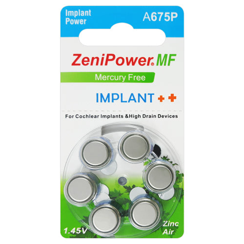 ZeniPower MF A675 IMPLANT Hearing aid batteries Hearing Aid Batteries - 6 Pack