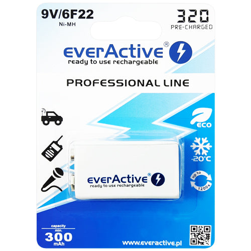 everActive Professional Line 9V 300mAh B1 Rechargeable Battery