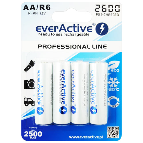 everActive Professional Line AA 2500mAh Rechargeable Batteries - 4 Pack