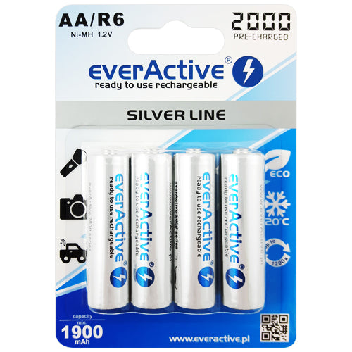 everActive Silver Line AA 1900mAh Rechargeable Batteries - 4 Pack