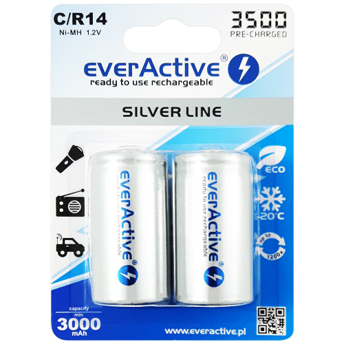 everActive Silver Line C Size 3000mAh Rechargeable Batteries - 2 Pack