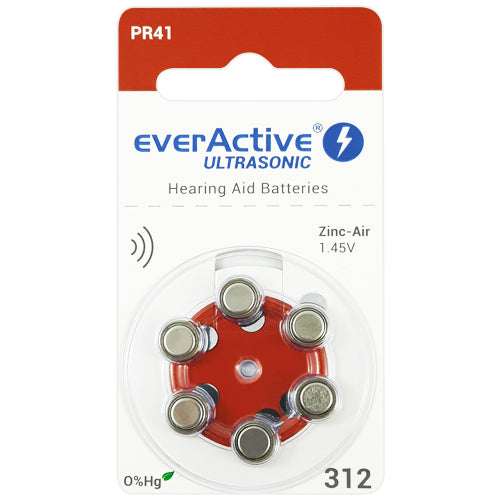 everActive Ultrasonic Hearing Aid 312 Size Hearing Aid Batteries - 6 Pack