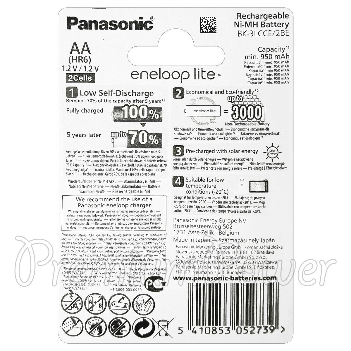 Panasonic Eneloop LITE AA 950mAh Rechargeable Batteries - 2 Pack